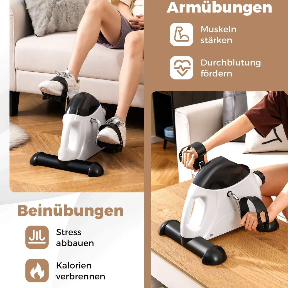 Mini Pedaltrainer mit LCD-Bildschirmanzeige Tragbares Heimtrainer für Arm- & Beintraining Weiß