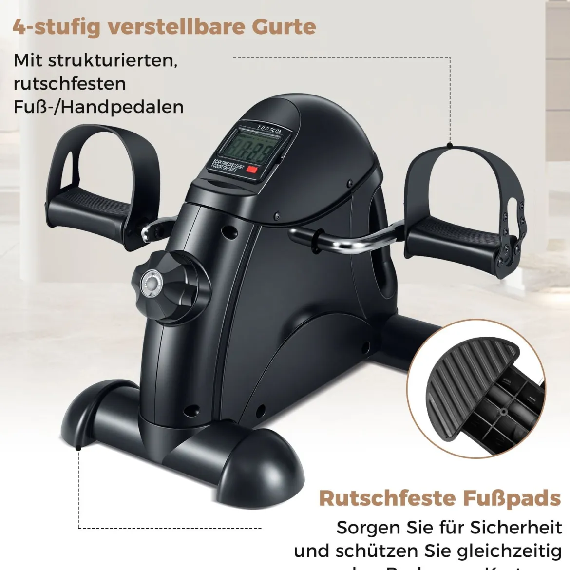 Mini Pedaltrainer mit LCD-Bildschirmanzeige Tragbares Heimtrainer für Arm- & Beintraining Schwarz
