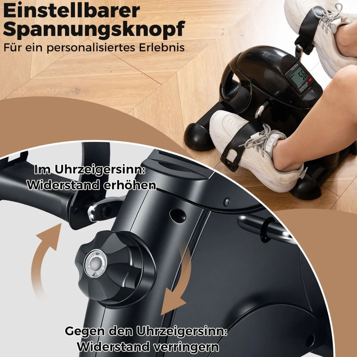 Mini Pedaltrainer mit LCD-Bildschirmanzeige Tragbares Heimtrainer für Arm- & Beintraining Schwarz