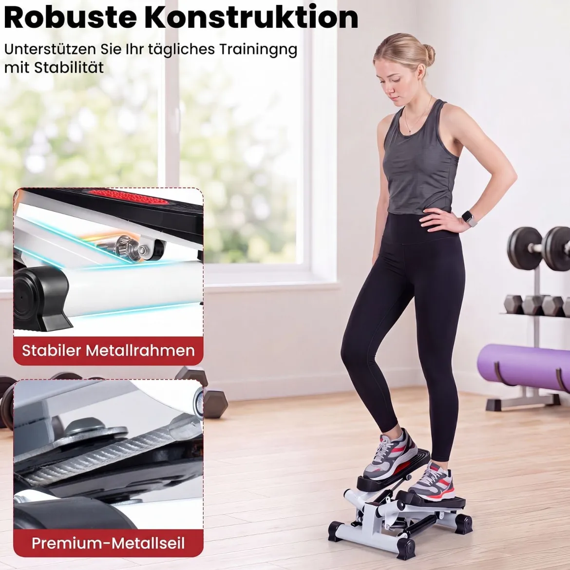 Mini-Stepper für Zuhause mit Widerstandsbändern bis 75 kg Belastbar 37 x 39,5 x 23,5 cm