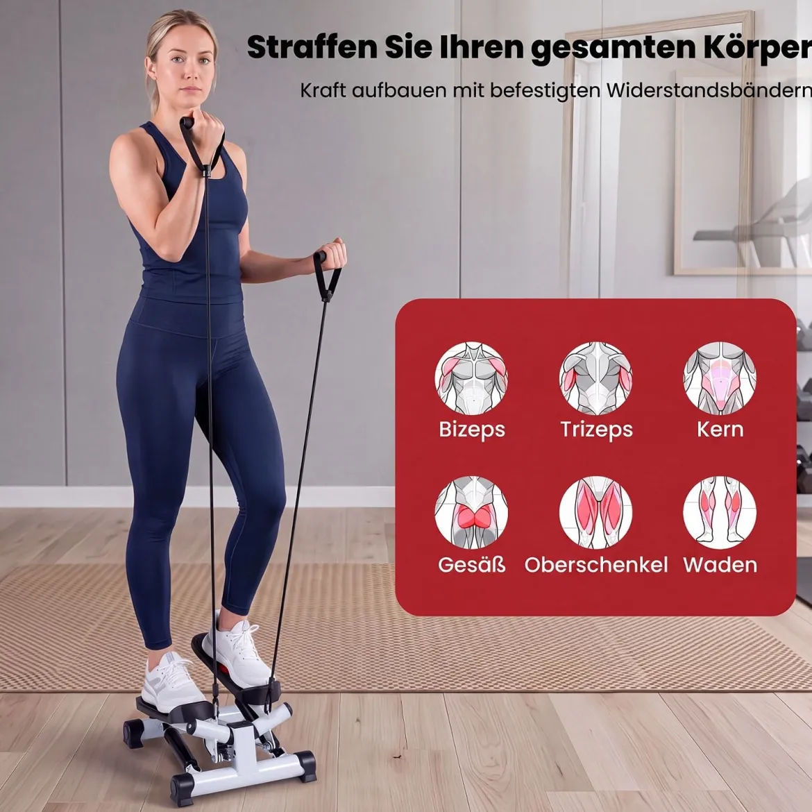 Mini-Stepper für Zuhause mit Widerstandsbändern bis 75 kg Belastbar 37 x 39,5 x 23,5 cm