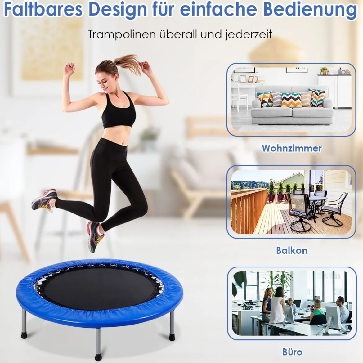 Mini Trampolin φ96cm faltbar Kindertrampolin Fitness Gartentrampolin
