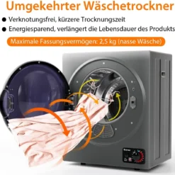 Mini Wäschetrockner Elektrischer Trockner Ablufttrockner 2,5KG / 42L / 850W Grau