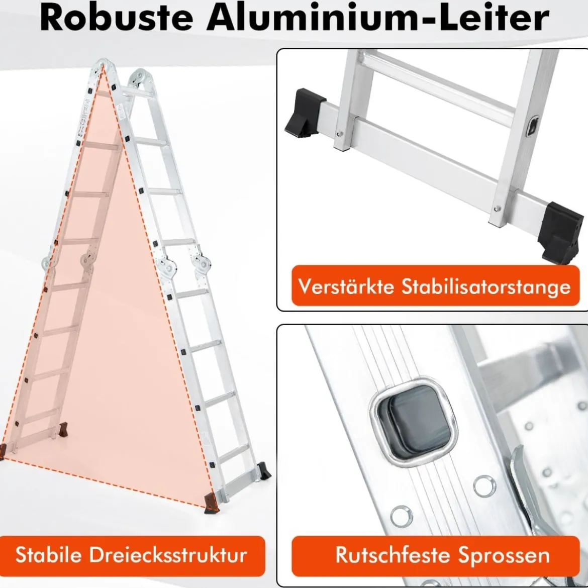 4,6 m Klappleiter mit Sicherem Verriegelungsscharnier & Rutschfesten Fußpolstern Mehrzweckleiter