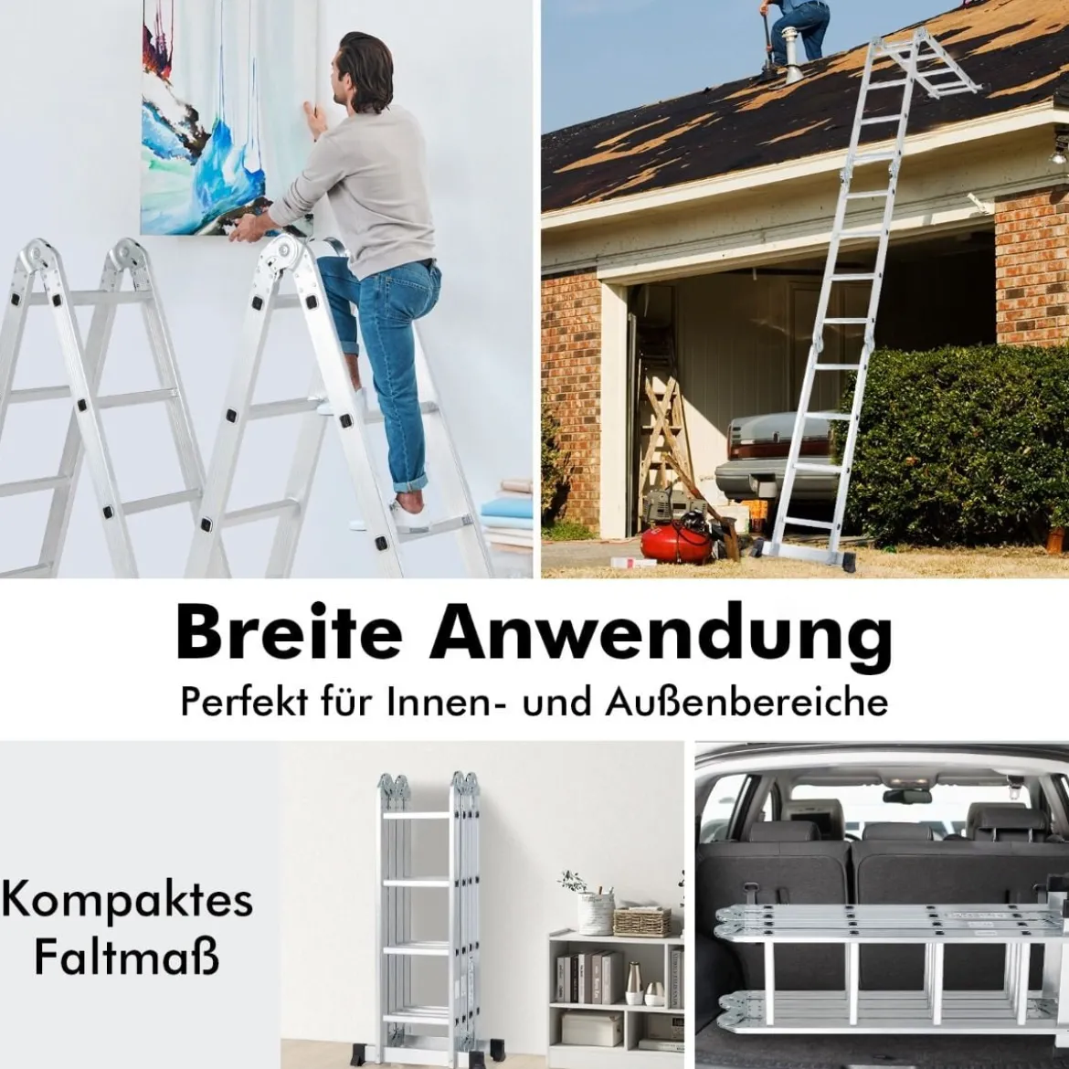 4,6 m Klappleiter mit Sicherem Verriegelungsscharnier & Rutschfesten Fußpolstern Mehrzweckleiter