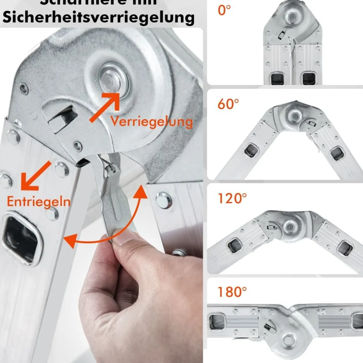 4,6 m Klappleiter mit Sicherem Verriegelungsscharnier & Rutschfesten Fußpolstern Mehrzweckleiter