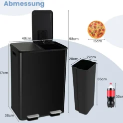 Mülleimer 2 Fächer 2 x 30L Abfalleimer Küche Tretmülleimer mit sanft schließendem Deckel Weiß/Schwarz/Silber
