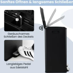 Mülleimer 2 Fächer 2 x 30L Abfalleimer Küche Tretmülleimer mit sanft schließendem Deckel Weiß/Schwarz/Silber