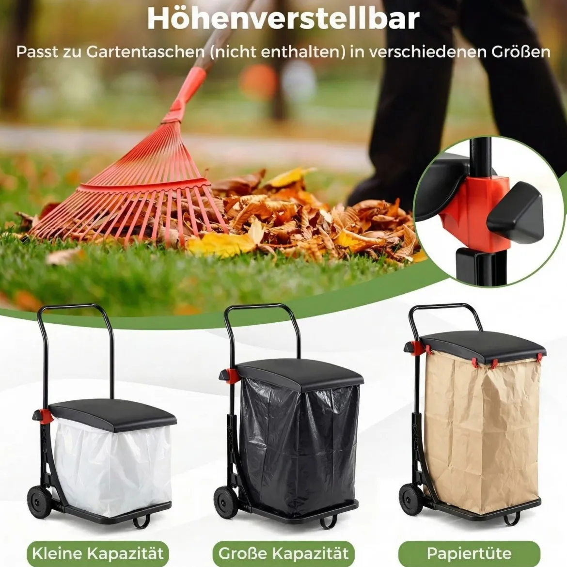Müllsackständer mit Rollen & Deckel Höhenverstellbare Abfallwagen Müllsackhalter Abfallbehälter Schwarz