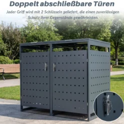 Mülltonnenbox 2er für 240 L Mülltonnenverkleidung aus Metall für 2 Mülltonnen Müllbox mit Klappdeckel Grau
