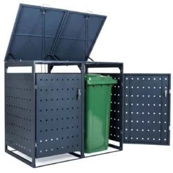 Mülltonnenbox 2er für 240 L Mülltonnenverkleidung aus Metall für 2 Mülltonnen Müllbox mit Klappdeckel Grau