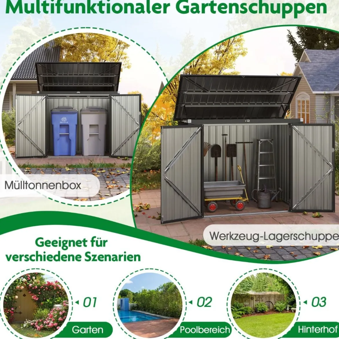 Mülltonnenbox für 2 Mülltonnen Müllbox aus Verzinktem Metall Müllhaus mit 2 Türen
