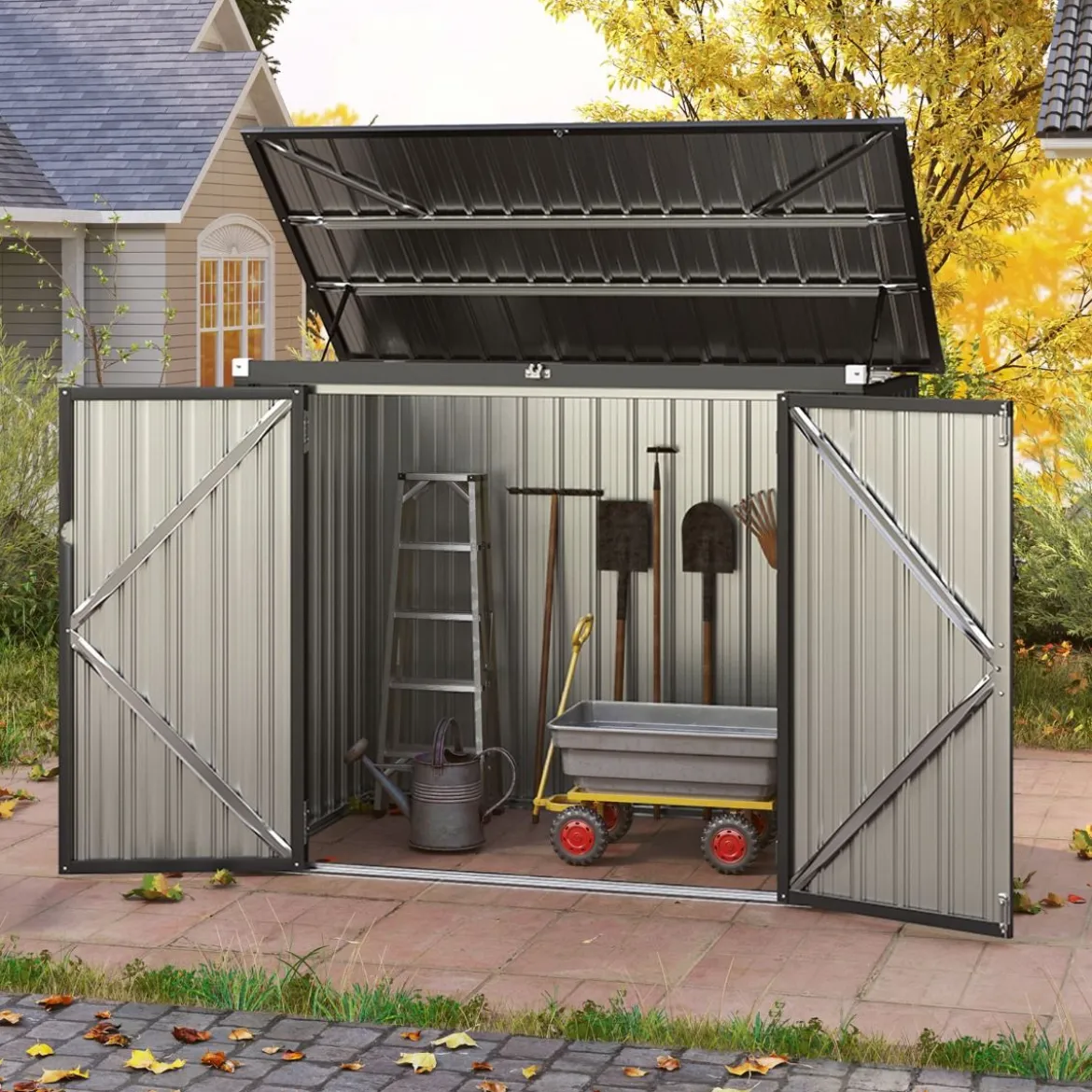 Mülltonnenbox für 2 Mülltonnen Müllbox aus Verzinktem Metall Müllhaus mit 2 Türen