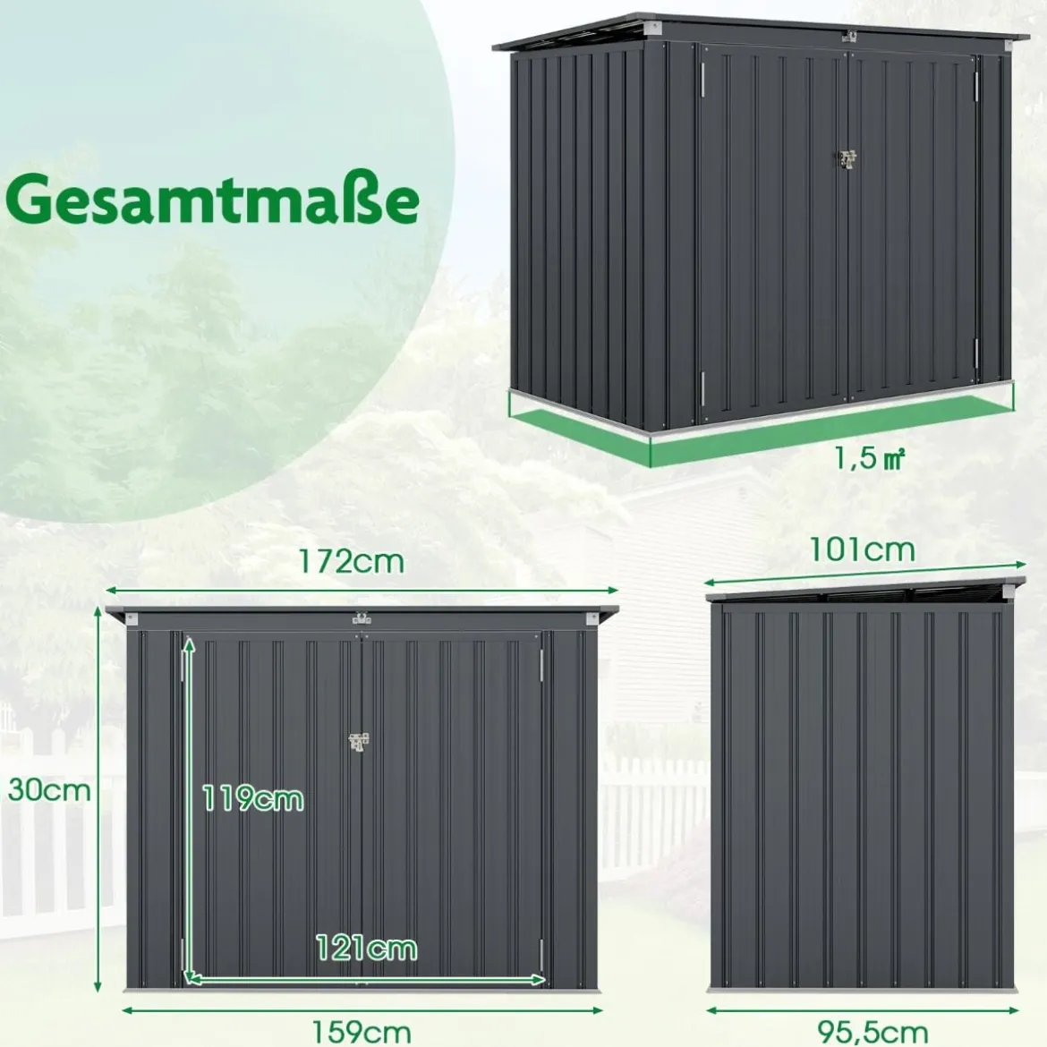 Mülltonnenbox für 2 Mülltonnen Müllbox aus Verzinktem Metall Müllhaus mit 2 Türen