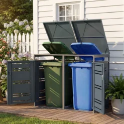Mülltonnenbox für 2 x 120 L Mülltonne Wetterfester Gartenschuppen mit Abschließbarer Tür