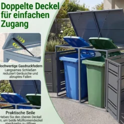 Mülltonnenbox für 2 x 120 L Mülltonne Wetterfester Gartenschuppen mit Abschließbarer Tür