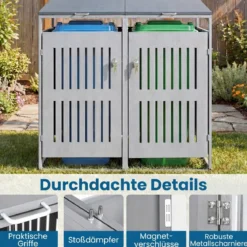 Mülltonnenbox Mülltonnenverkleidung für 2 Behälter Mülltonnenschrank aus Metall