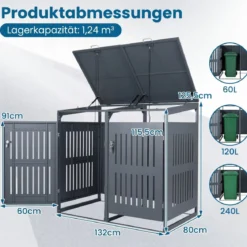 Mülltonnenbox Mülltonnenverkleidung für 2 Behälter Mülltonnenschrank aus Metall