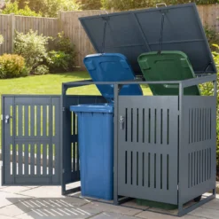 Mülltonnenbox Mülltonnenverkleidung für 2 Behälter Mülltonnenschrank aus Metall