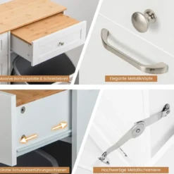 Mülltonnenschrank mit Kippbaren Türen Freistehender Küchenabfallbehälterhalter Weiß (Mülleimer nicht inbegriffen)