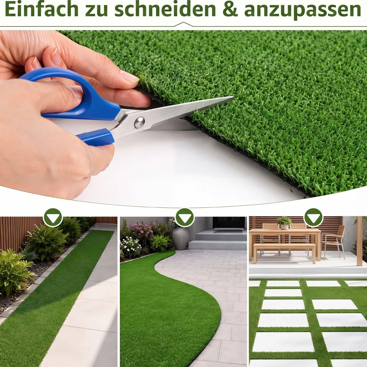 7 mm Kunstrasen Outdoor Grün mit Drainagesystem in Natürlicher Optik 100 x 500 cm