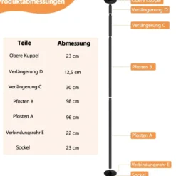 45 mm Profi Tanzstange mit Einstellbarer Höhe und Abnehmbarem Design Schwarz