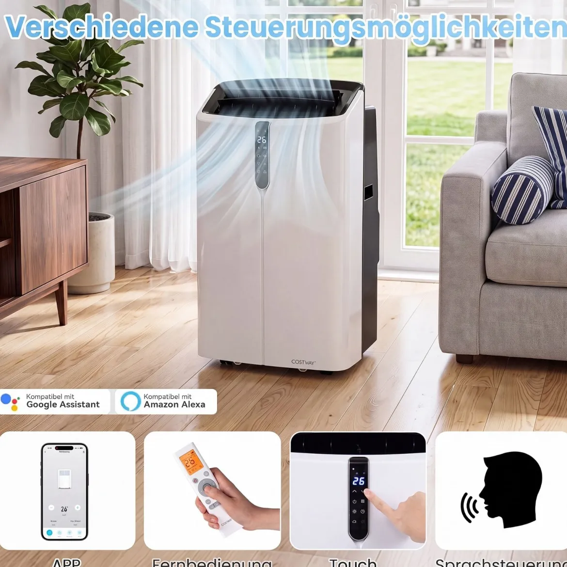 Mobile Klimaanlage 12000 BTU Klimagerät mit Kühlung Heizung Entfeuchtung Ventilator & Schlafmodus