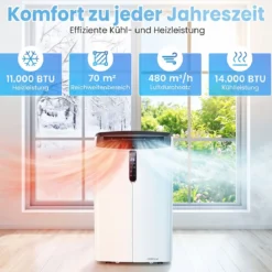 Mobile Klimaanlage 14000 BTU Klimagerät mit Kühlung Heizung Entfeuchtung Ventilator & Schlafmodus