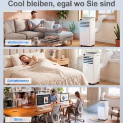 Mobile Klimaanlage 4-in-1 Tragbarer Luftkühler mit Luftentfeuchter Ventilator Schlafmodus 9000BTU