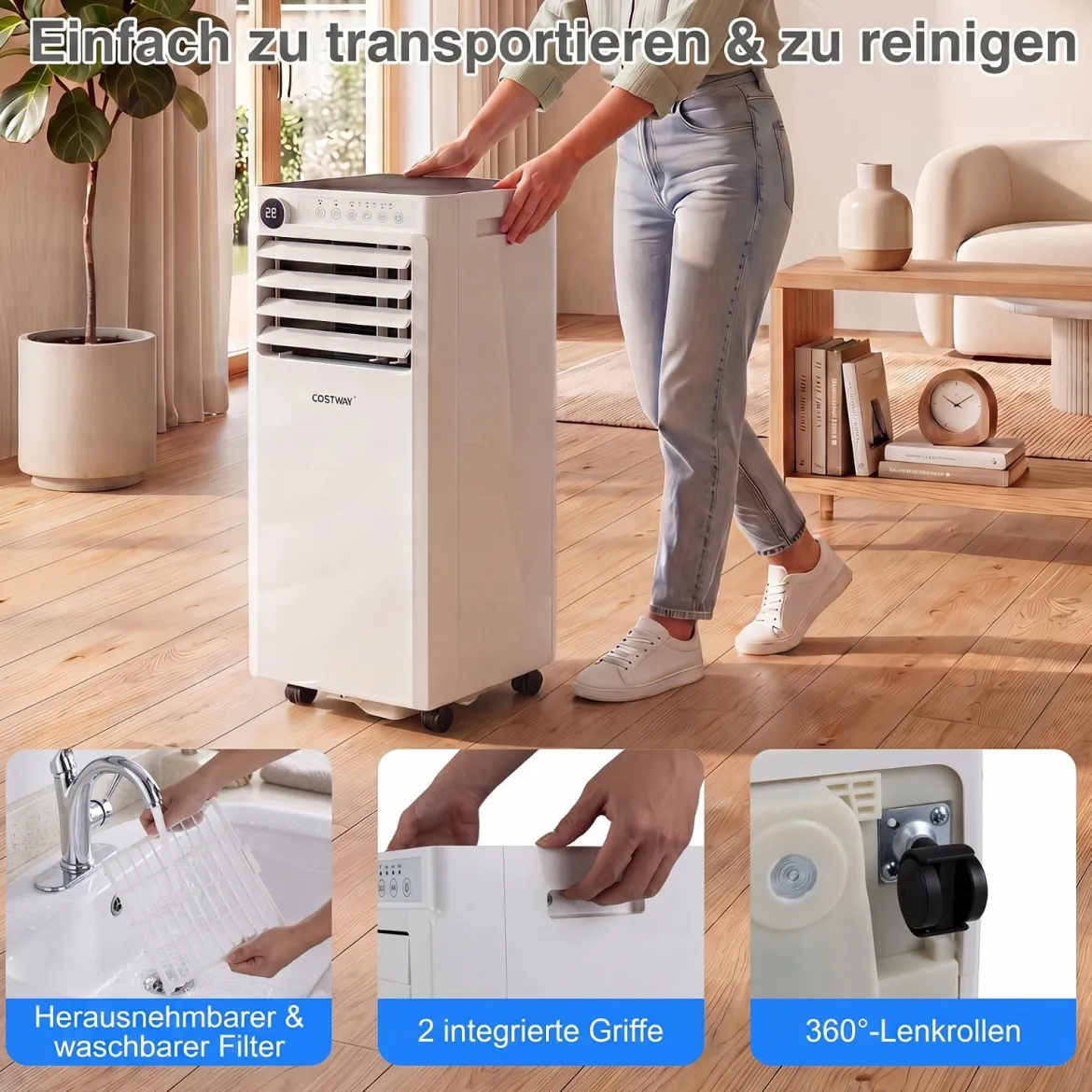 Mobile Klimaanlage 4-in-1 Tragbarer Luftkühler mit Luftentfeuchter Ventilator Schlafmodus 9000BTU