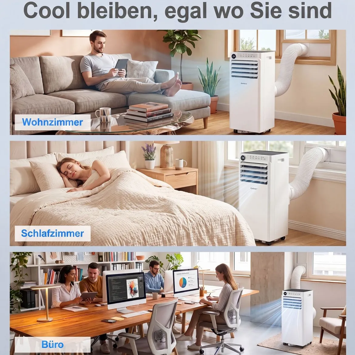 Mobile Klimaanlage 4-in-1 Tragbarer Luftkühler mit Luftentfeuchter Ventilator Schlafmodus 7000BTU