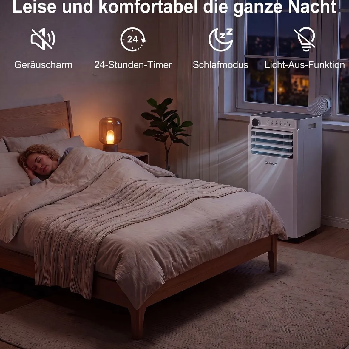 Mobile Klimaanlage 4-in-1 Tragbarer Luftkühler mit Luftentfeuchter Ventilator Schlafmodus 7000BTU