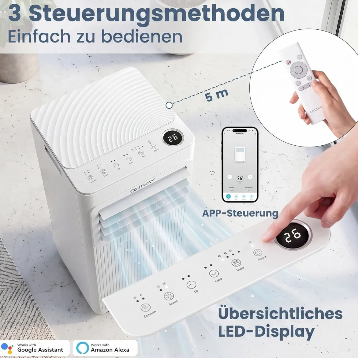Mobile Klimaanlage mit Abluftschlauch 7000 BTU 3 in 1 Klimagerät für Raumgröße bis 32,5㎡