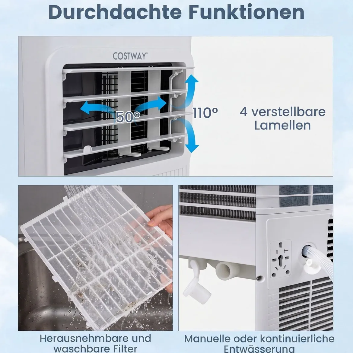 Mobile Klimaanlage mit Abluftschlauch 7000 BTU 3 in 1 Klimagerät für Raumgröße bis 32,5㎡