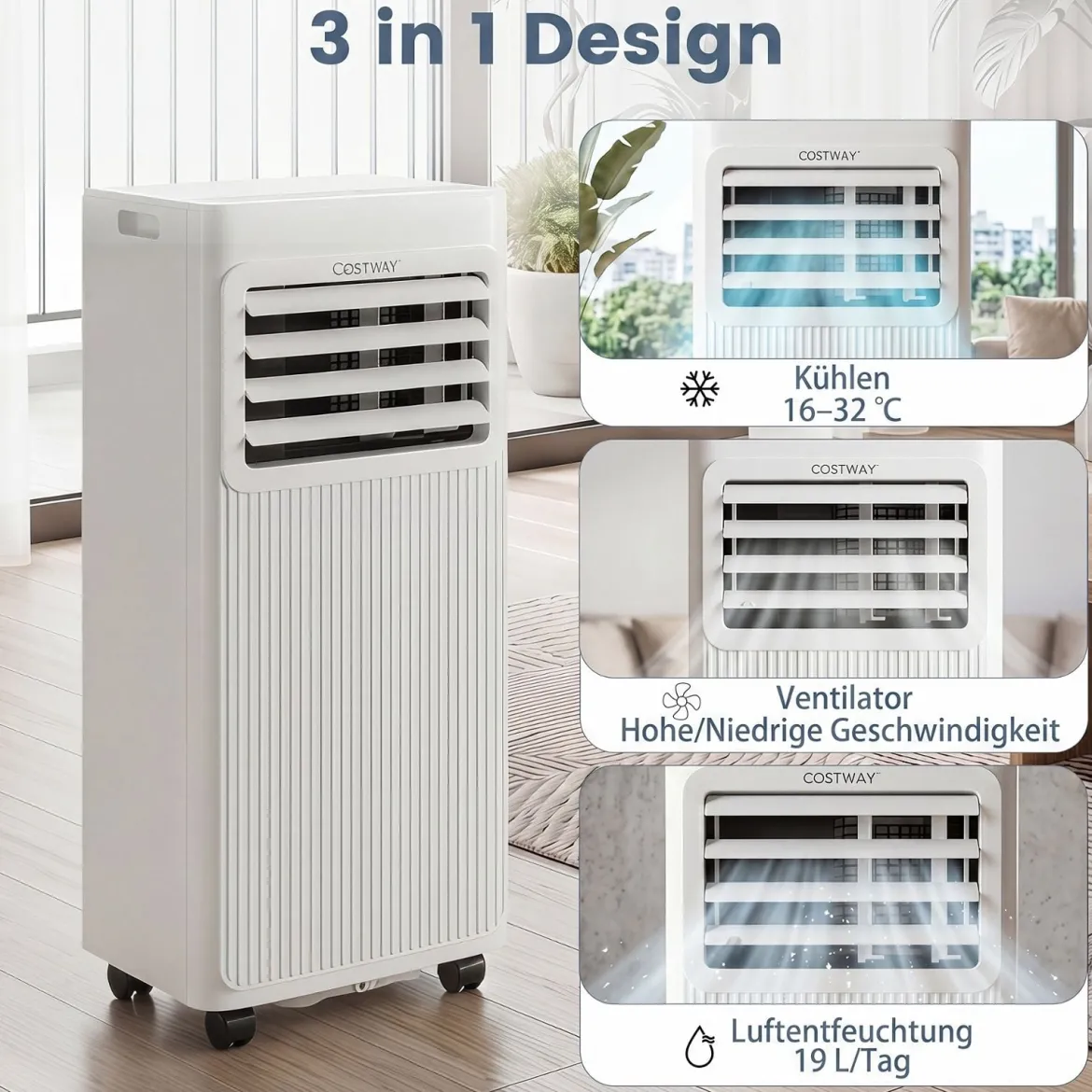 Mobile Klimaanlage mit Abluftschlauch 7000 BTU 3 in 1 Klimagerät für Raumgröße bis 32,5㎡