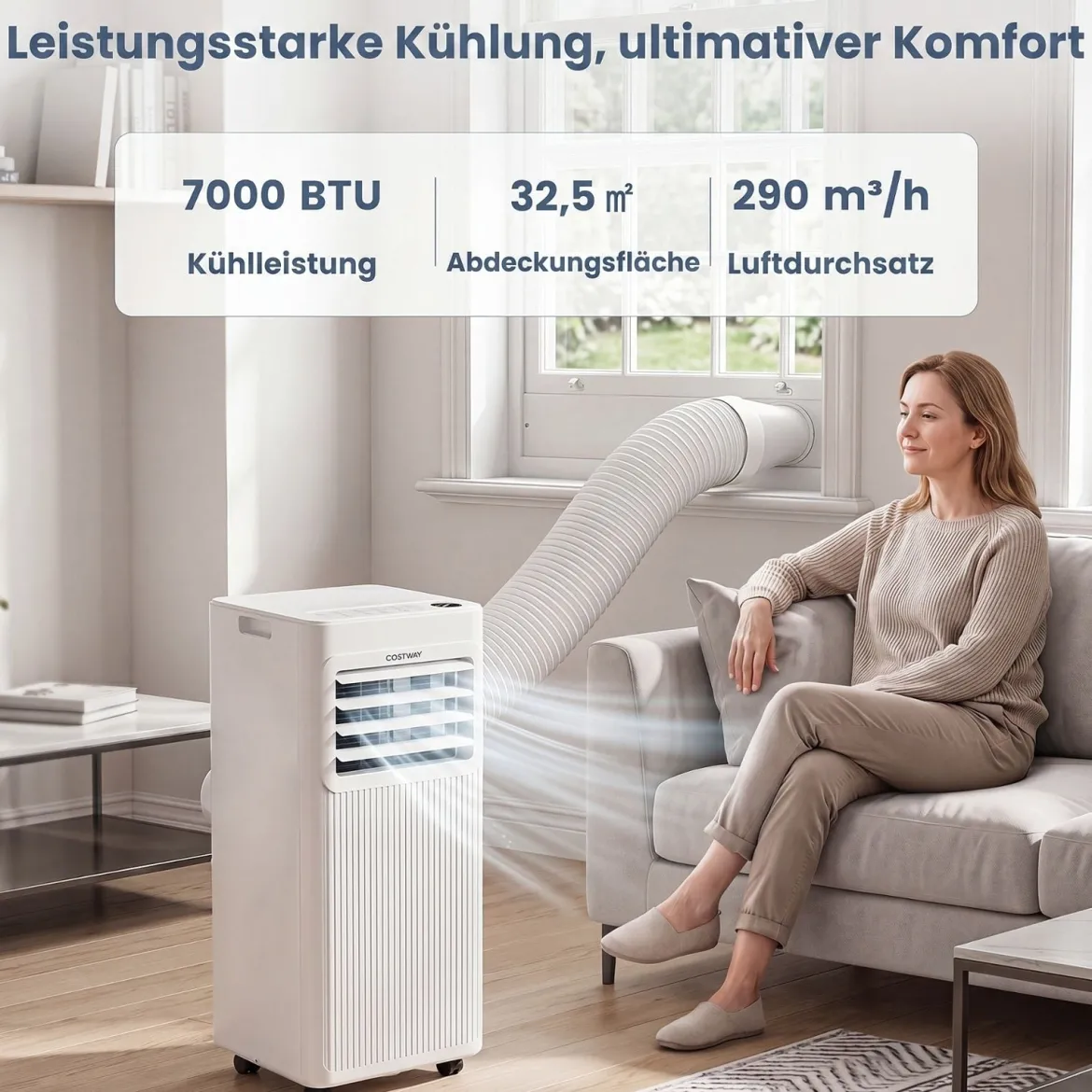 Mobile Klimaanlage mit Abluftschlauch 7000 BTU 3 in 1 Klimagerät für Raumgröße bis 32,5㎡