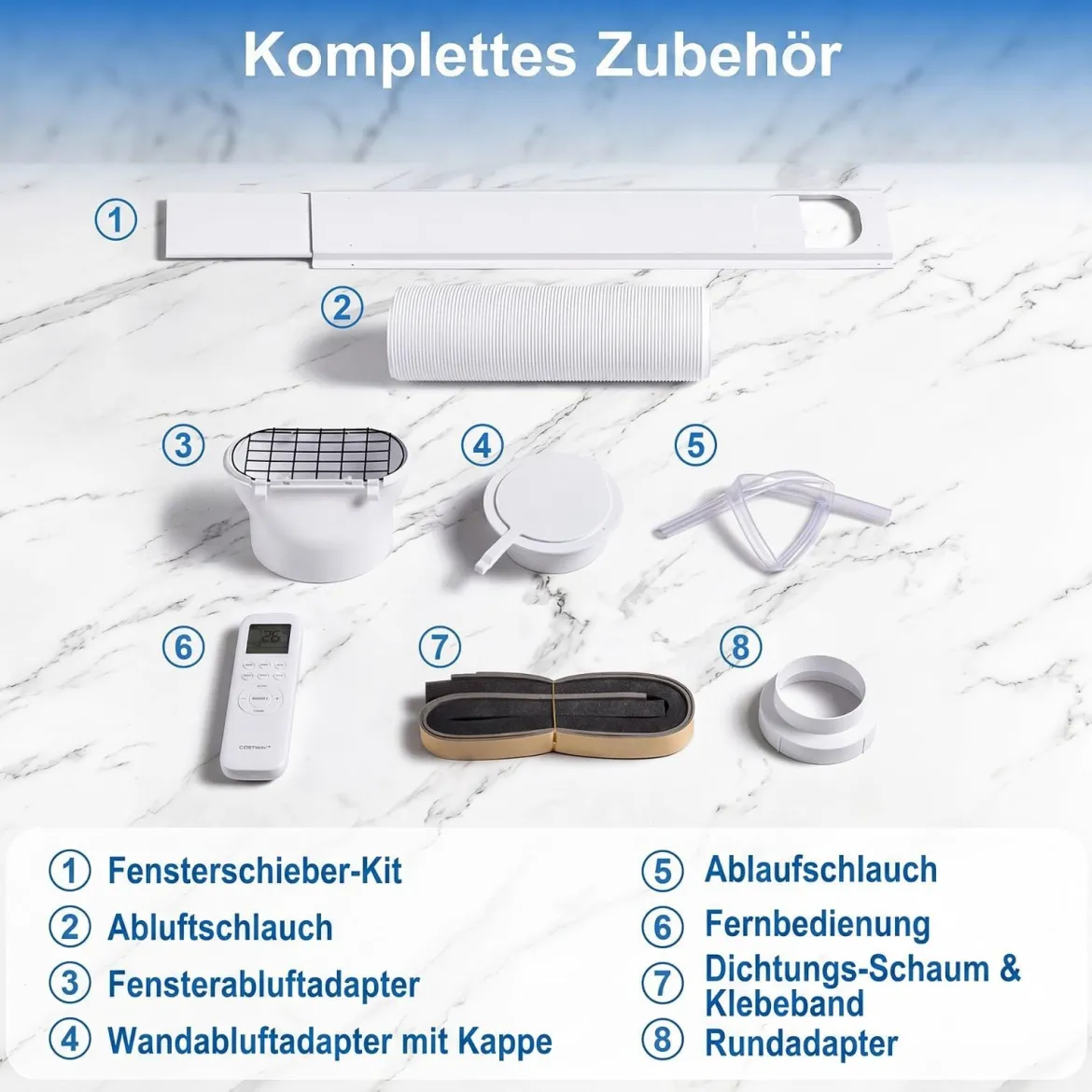 Mobile Klimaanlage mit Abluftschlauch 12000 BTU für Räume bis 46,5 m² 5 in 1 Klimagerät