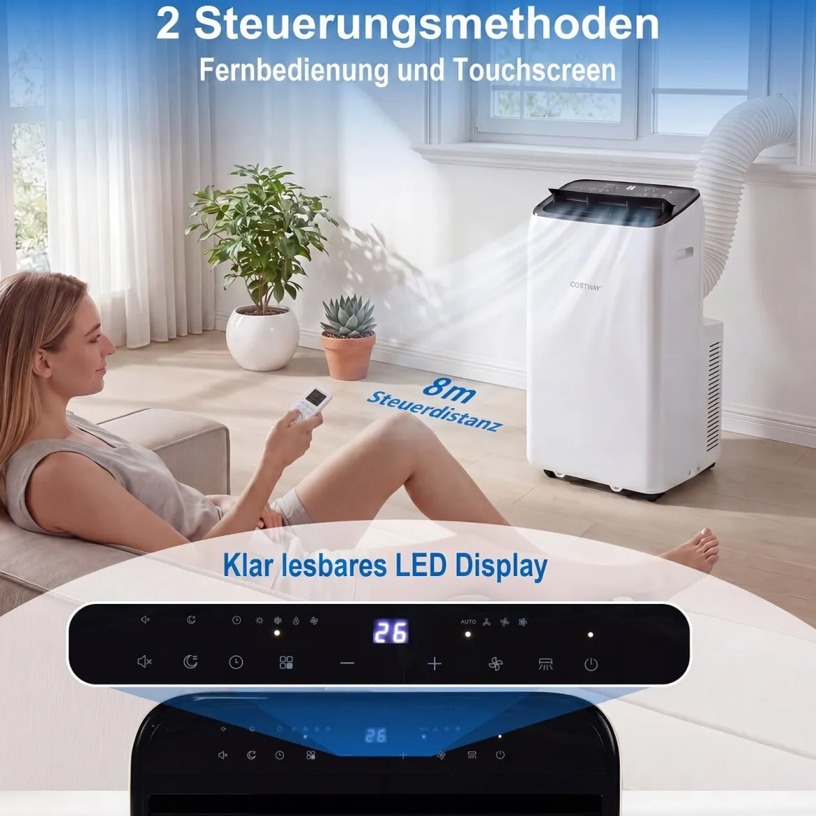Mobile Klimaanlage mit Abluftschlauch 12000 BTU für Räume bis 46,5 m² 5 in 1 Klimagerät