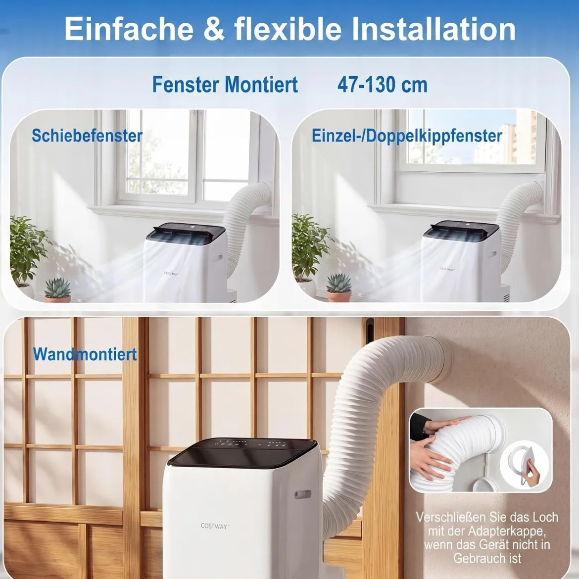 Mobile Klimaanlage mit Abluftschlauch 12000 BTU für Räume bis 46,5 m² 5 in 1 Klimagerät