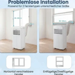 Mobile Klimaanlage mit Abluftschlauch 9000 BTU 3 in 1 Klimagerät für Raumgröße bis 42 ㎡