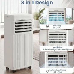 Mobile Klimaanlage mit Abluftschlauch 9000 BTU 3 in 1 Klimagerät für Raumgröße bis 42 ㎡