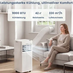Mobile Klimaanlage mit Abluftschlauch 9000 BTU 3 in 1 Klimagerät für Raumgröße bis 42 ㎡