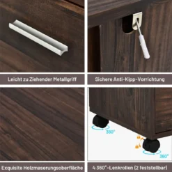 Mobiler Aktenschrank mit 3 Schubladen & 2 offenen Aufbewahrungsfächern Rustikales Braun