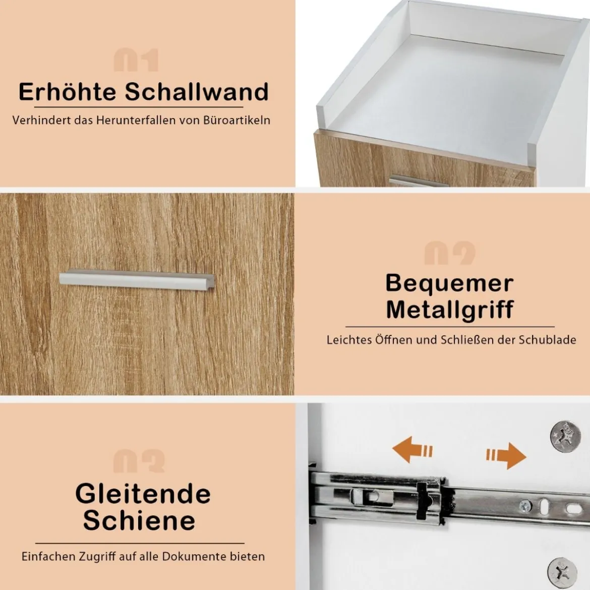 Mobiler Aktenschrank mit 2 Schubladen Büroschrank Aufbewahrungsschrank Mehrzweck Bürocontainer Weiß