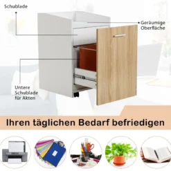 Mobiler Aktenschrank mit 2 Schubladen Büroschrank Aufbewahrungsschrank Mehrzweck Bürocontainer Weiß