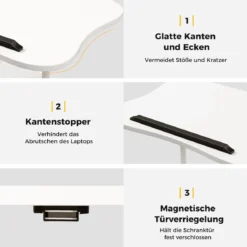 Mobiler Computertisch zum Stehen oder Sitzen mit Neigbarer Tischplatte & Schrank für das Heimbüro Weiß