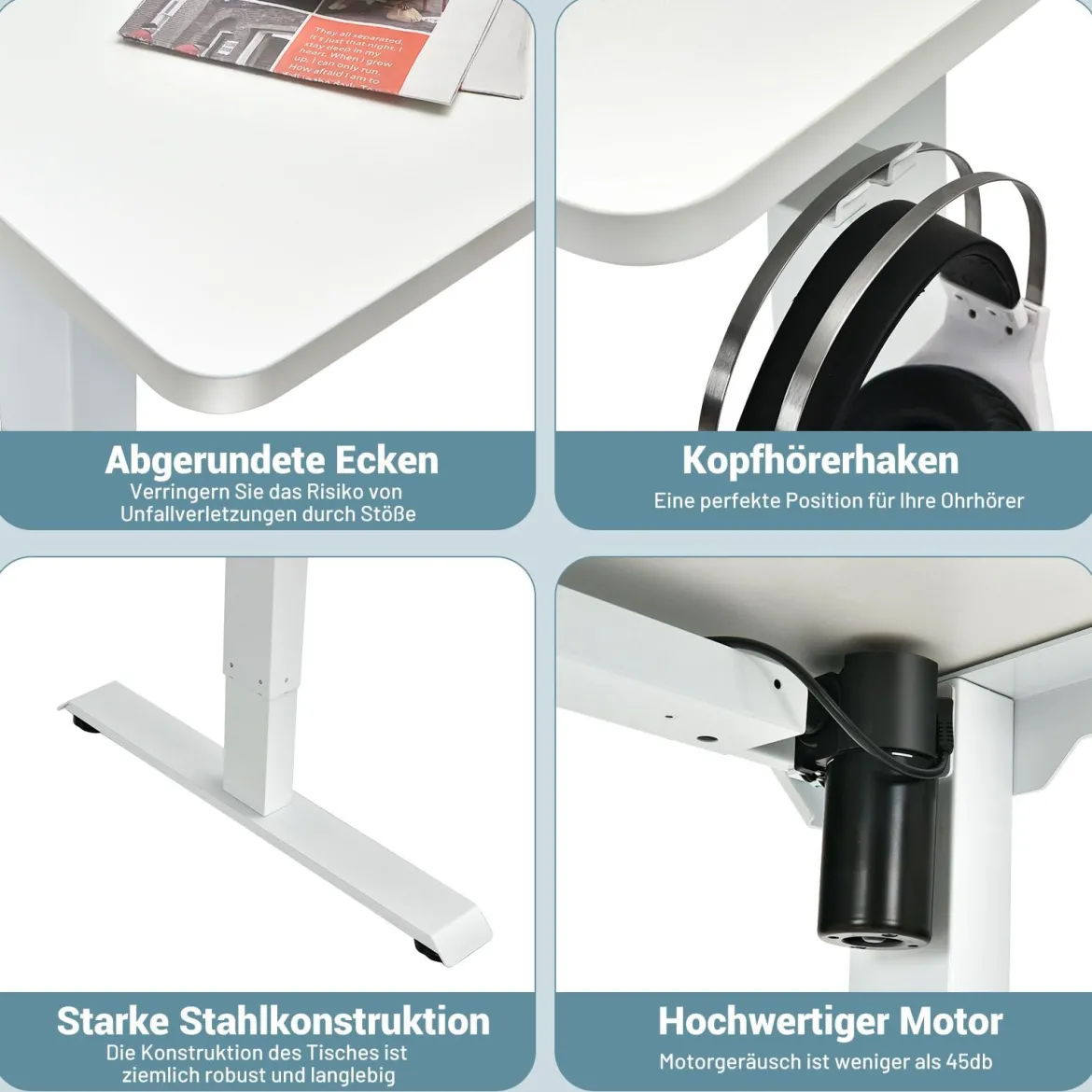 Mobiler höhenverstellbarer Schreibtisch ergonomischer Steh-Schreibtisch 120 x 68 x 88,5-137,5 cm Weiß