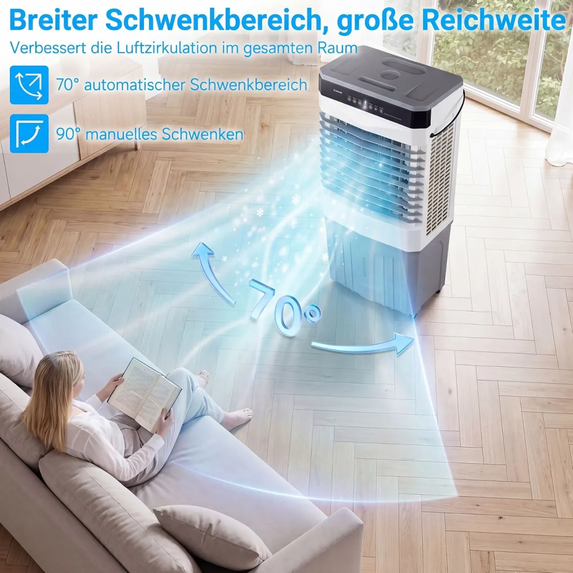 Mobiler Kühlventilator mit Fernbedienung 3 in 1 Luftkühler mit 27L Wassertank 49 x 31 x 109 cm