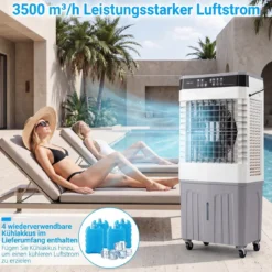 Mobiler Kühlventilator mit Fernbedienung 3 in 1 Luftkühler mit 27L Wassertank 49 x 31 x 109 cm
