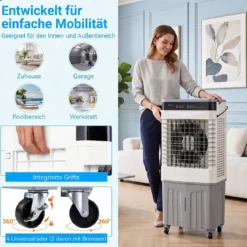 Mobiler Kühlventilator mit Fernbedienung 3 in 1 Luftkühler mit 27L Wassertank 49 x 31 x 109 cm